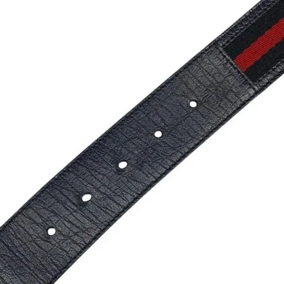 Gucci Belt Accessories Small Interlocking G Stripe Leather Canvas Navy - Picture 5 of 10